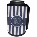 3dRose Doreen Erhardt Beach Collection - Nautical Themed Beach Bum in Distressed Navy Blue Stripes - Can Cooler Bottle Wrap (cc_244647)