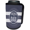 3dRose Doreen Erhardt Beach Collection - Seas the Day Play on Words Nautical Beach Theme Bold Stripes - Can Cooler Bottle Wrap (cc_244648)