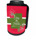 3dRose Doreen Erhardt Tropical - Welcome to Paradise in Hawaiian Hot Pink Hibiscus with Stripes - Can Cooler Bottle Wrap (cc_244651)