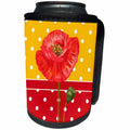 3dRose Doreen Erhardt Floral - Red and Yellow Polka Dots with a Single Red Poppy - Can Cooler Bottle Wrap (cc_244654)