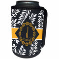 3dRose Doreen Erhardt Monogrammed Collection - Tropical Print in Charcoal White and Yellow with Letter J Monogram - Can Cooler Bottle Wrap (cc_244664)