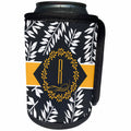 3dRose Doreen Erhardt Monogrammed Collection - Letter R Monogram in a Tropical Charcoal White and Yellow Print - Can Cooler Bottle Wrap (cc_244672)