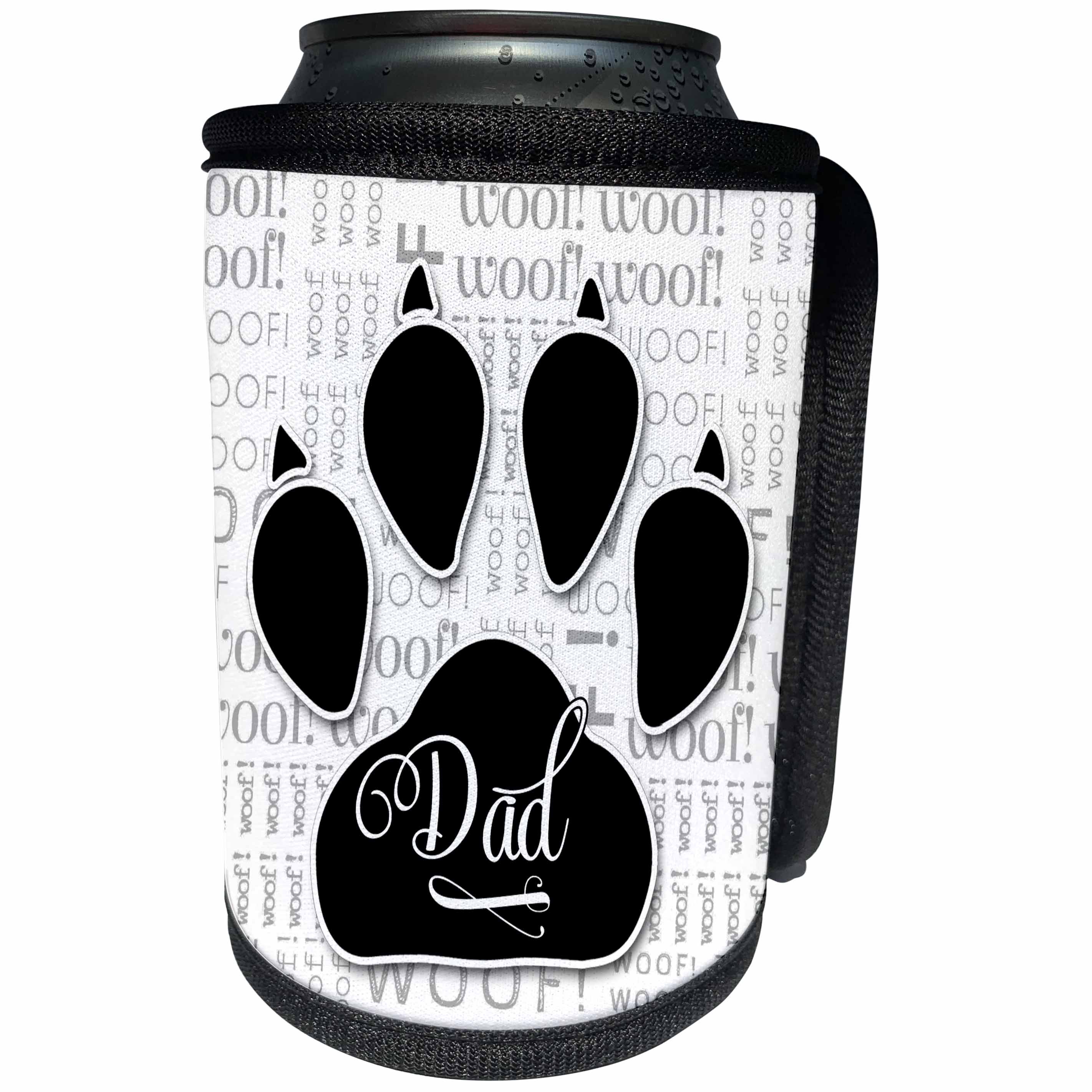 3dRose Doreen Erhardt Dogs - DAD Text with Black Dog Paw and Cute Canine Word Cloud - Can Cooler Bottle Wrap (cc_244682)