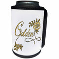 3dRose Doreen Erhardt Wedding Collection - Linen White with Faux Gold Leaf GOLDEN Word Art and Roses Anniversary - Can Cooler Bottle Wrap (cc_244687)