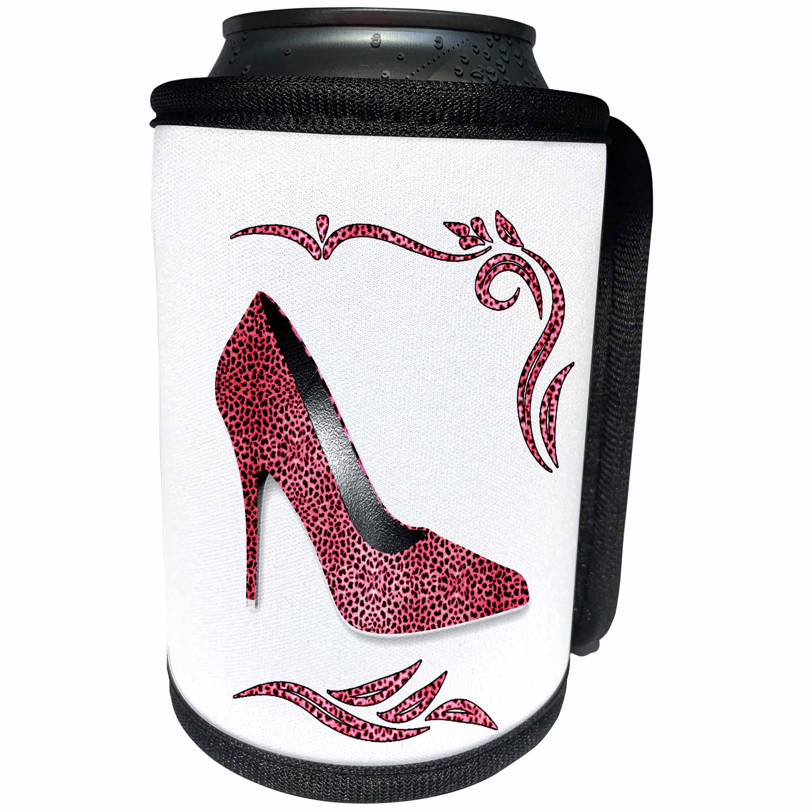 3dRose Doreen Erhardt Animal Print Collection - Feminine Pink Cheetah Print with Ladies Pump for a Wild Animal Print - Can Cooler Bottle Wrap (cc_244693)