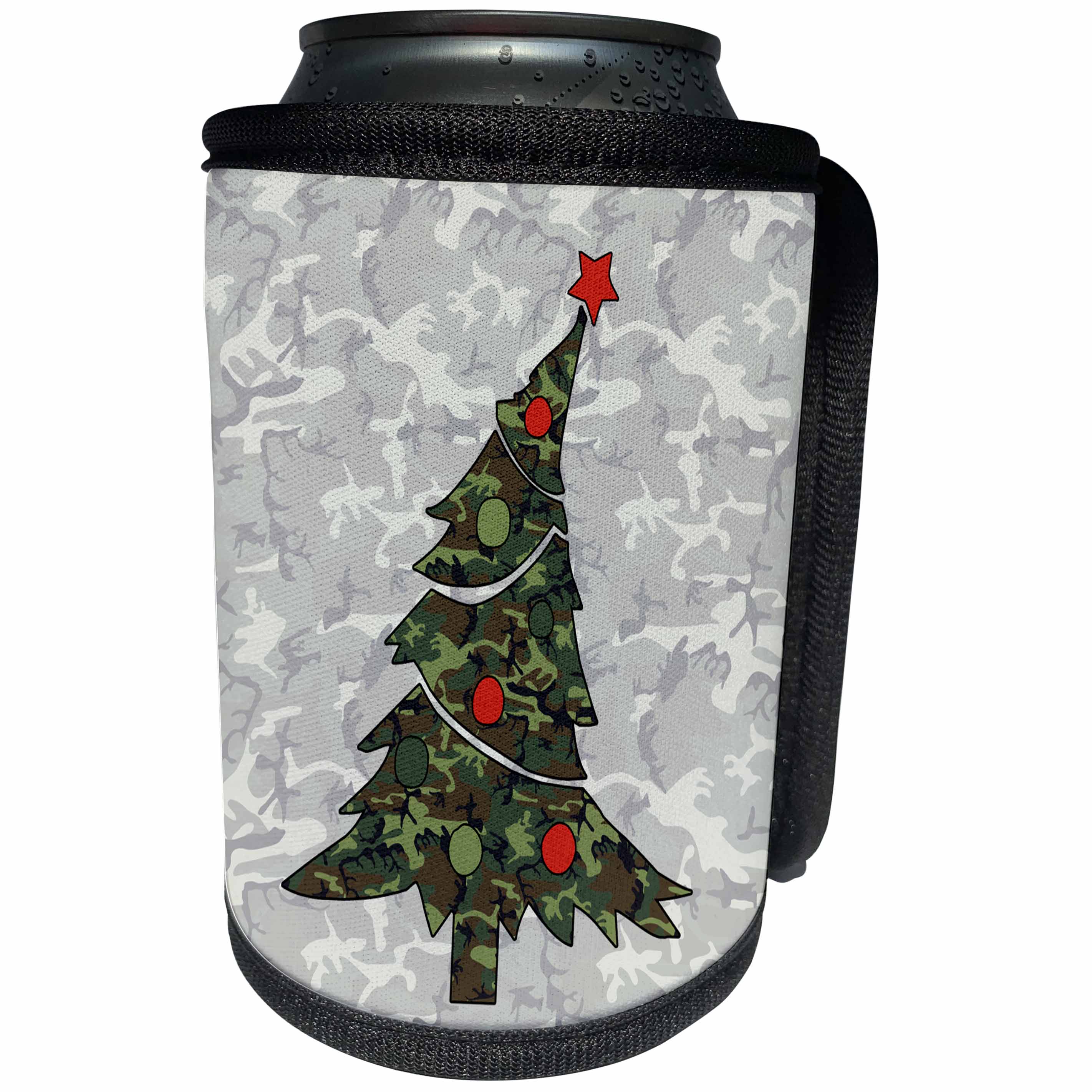3dRose Doreen Erhardt Patriotic - Camouflage with Cute Leaning Christmas Tree with a Military Theme - Can Cooler Bottle Wrap (cc_244695)