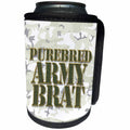 3dRose Doreen Erhardt Patriotic - Purebred Army Brat in Green Gold and Camouflage Military Theme - Can Cooler Bottle Wrap (cc_244696)