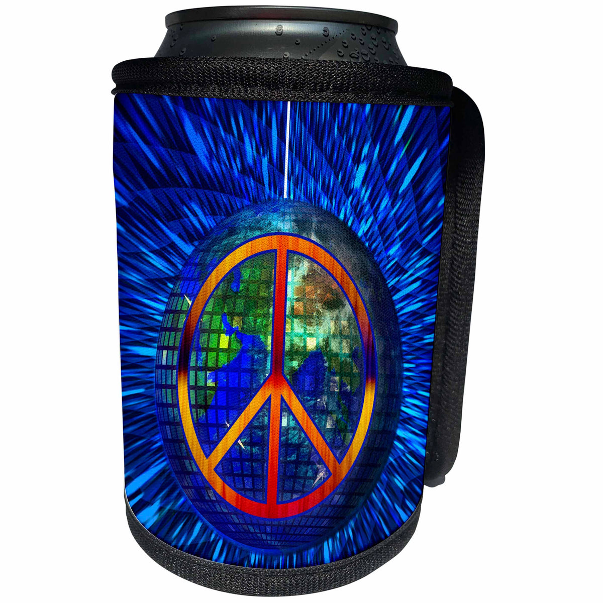 3dRose Doreen Erhardt Retro - Retro Hippie Themed Peace on Earth with Disco Ball and Tie Dye - Can Cooler Bottle Wrap (cc_244697)