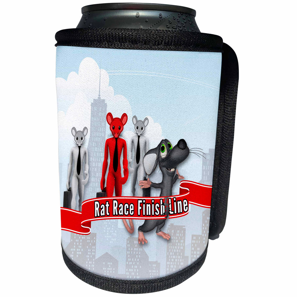 3dRose Doreen Erhardt Retirement - Funny Rat Race Retirement with Cityscape and Finish Line - Can Cooler Bottle Wrap (cc_244701)