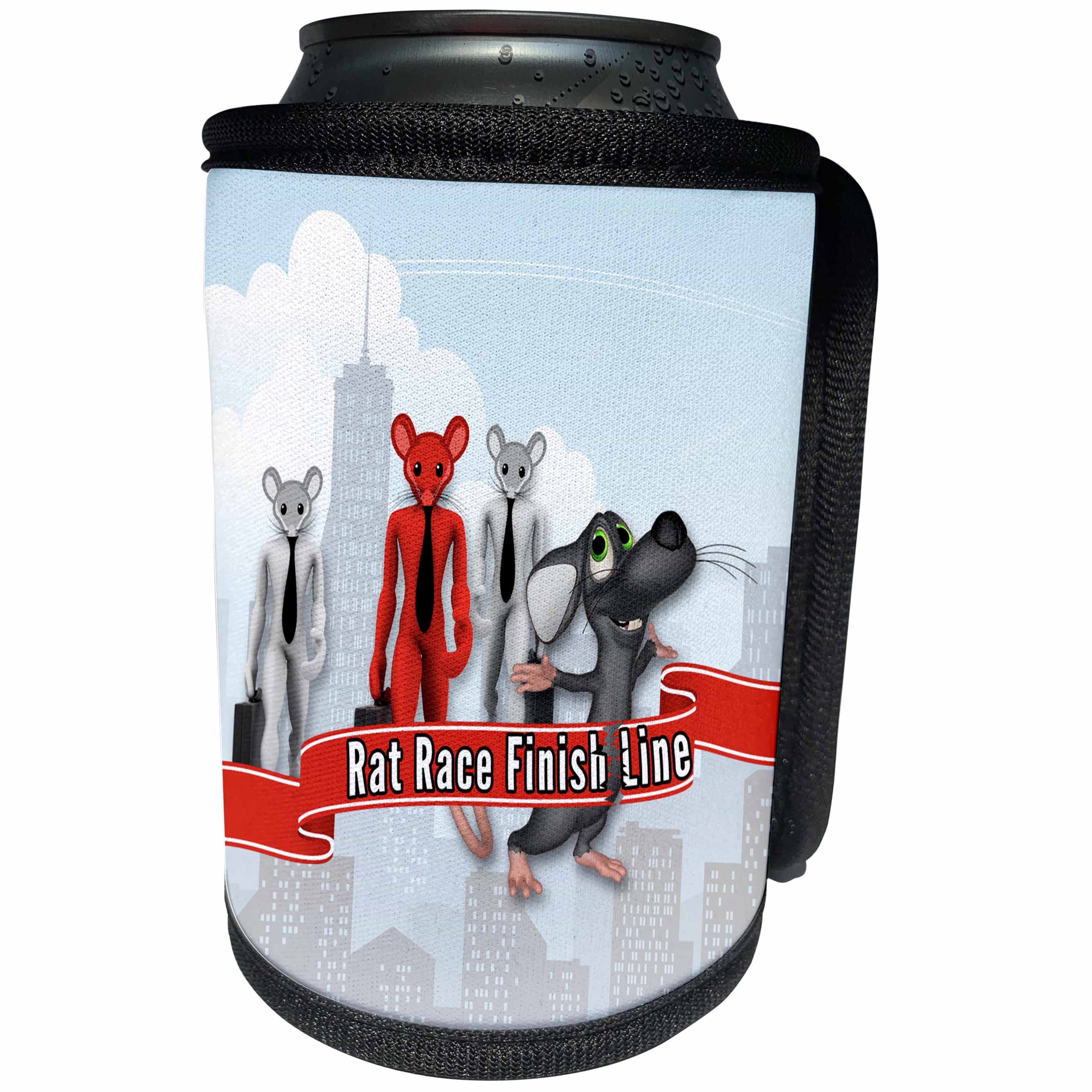 3dRose Doreen Erhardt Retirement - Funny Rat Race Retirement with Cityscape and Finish Line - Can Cooler Bottle Wrap (cc_244701)