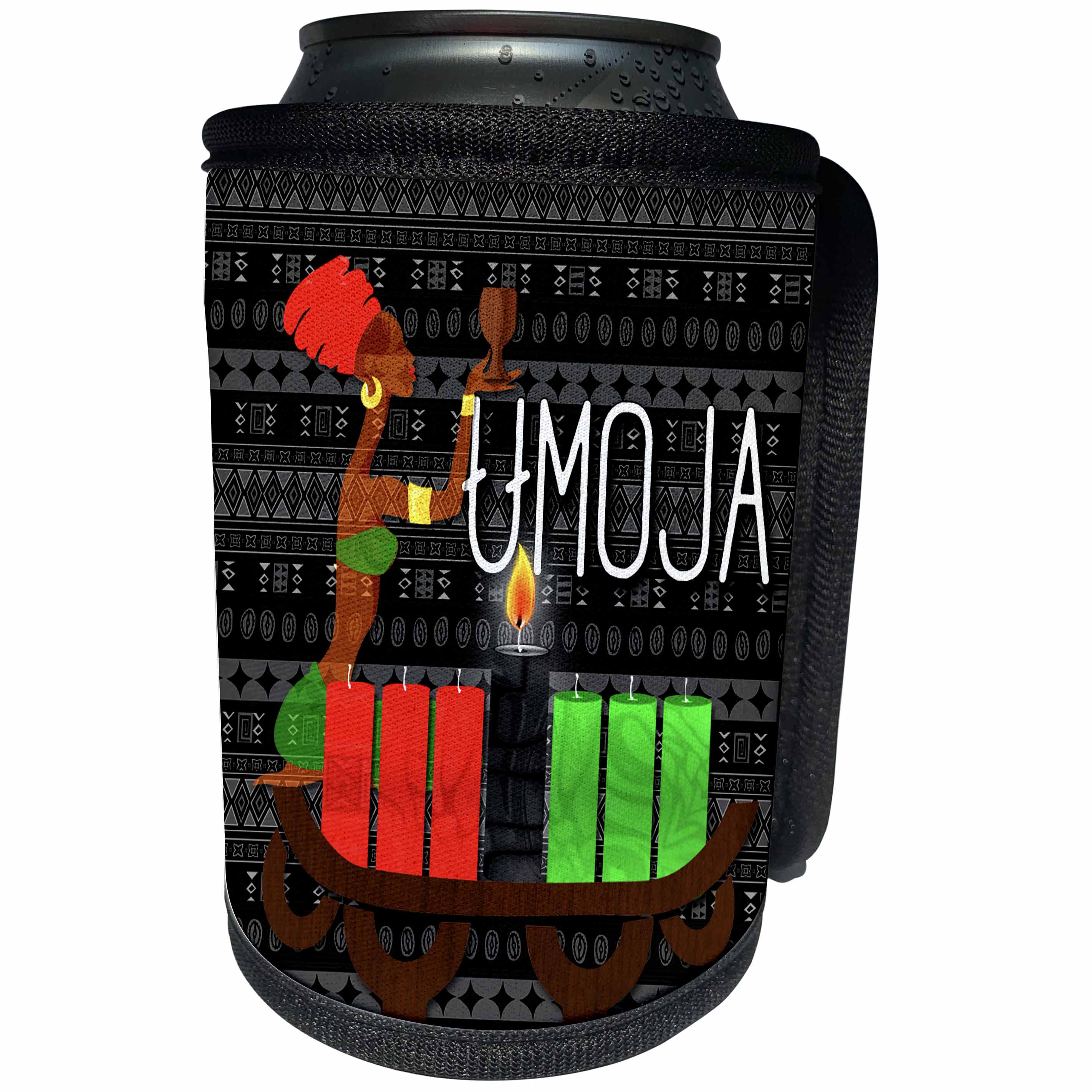 3dRose Doreen Erhardt Kwanzaa - Umoja Day 1 of Kwanzaa Unity Cup with Kinara Candles December 26th - Can Cooler Bottle Wrap (cc_244703)