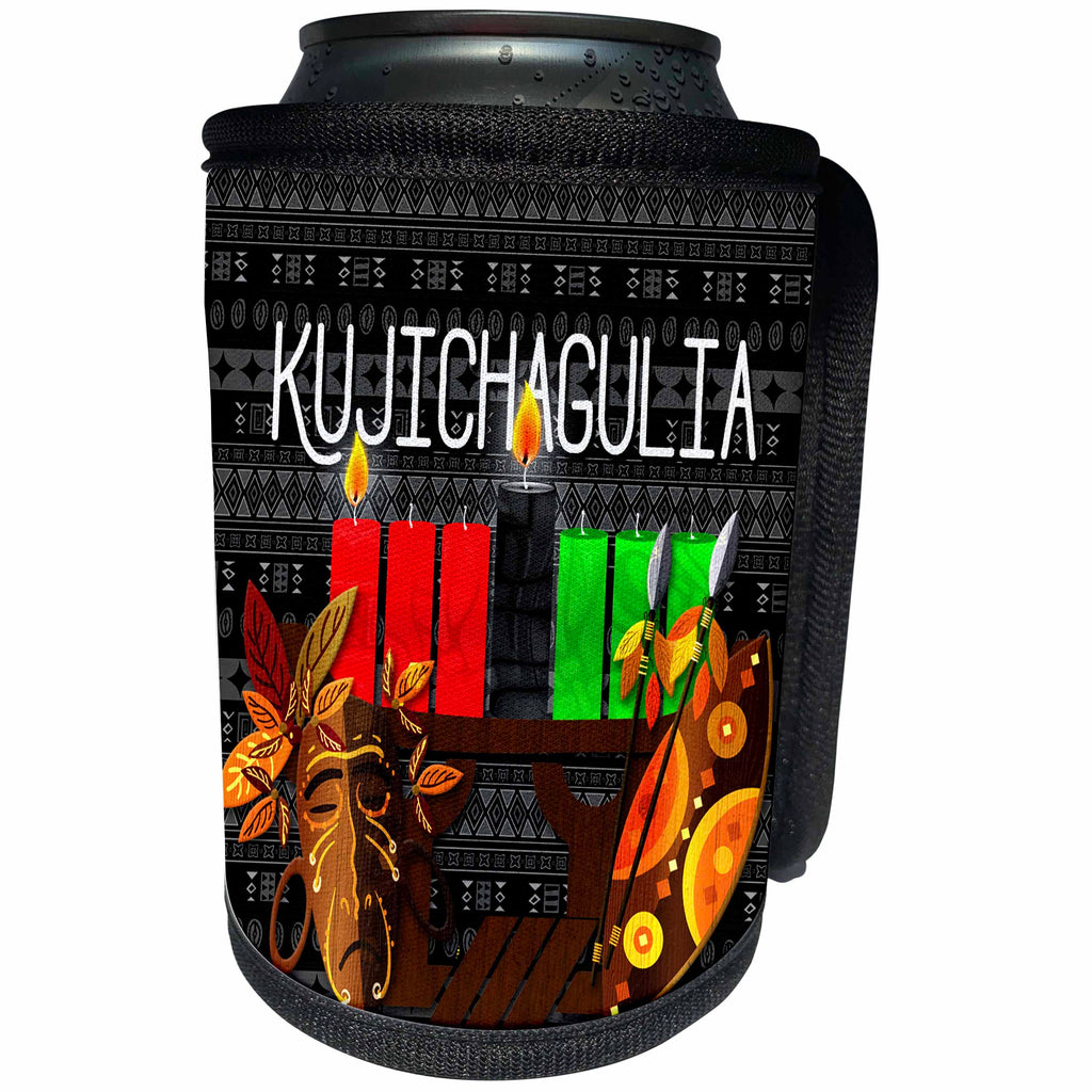 3dRose Doreen Erhardt Kwanzaa - Kujichagulia Day 2 of Kwanzaa Self Determination with Kinara Candles - Can Cooler Bottle Wrap (cc_244704)