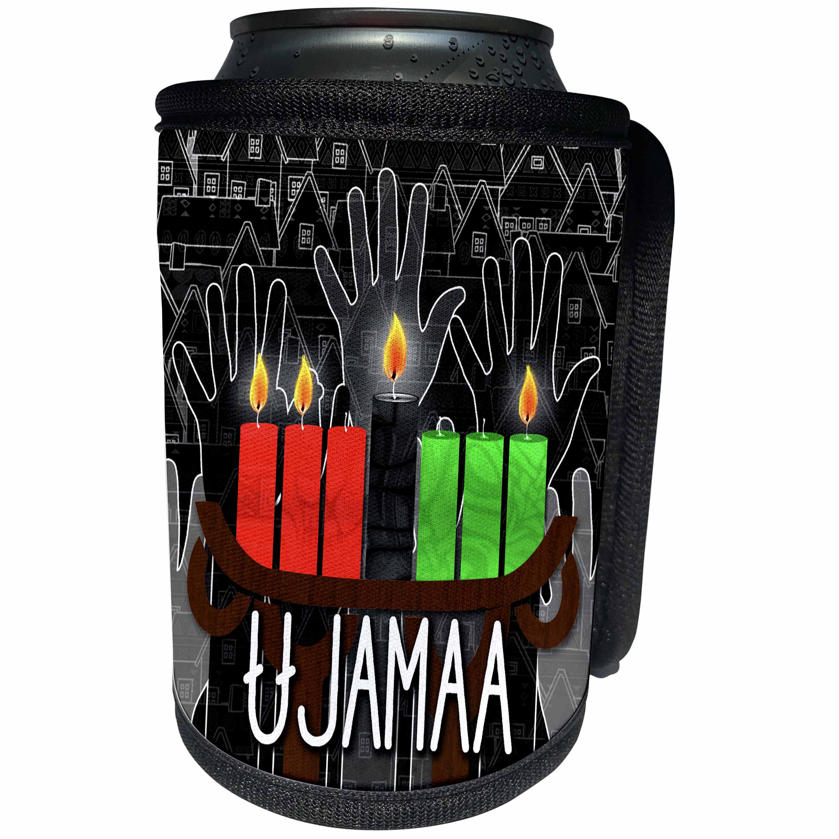 3dRose Doreen Erhardt Kwanzaa - Ujamaa Kwanzaa Day 4 Cooperative Economics December 29 - Can Cooler Bottle Wrap (cc_244706)