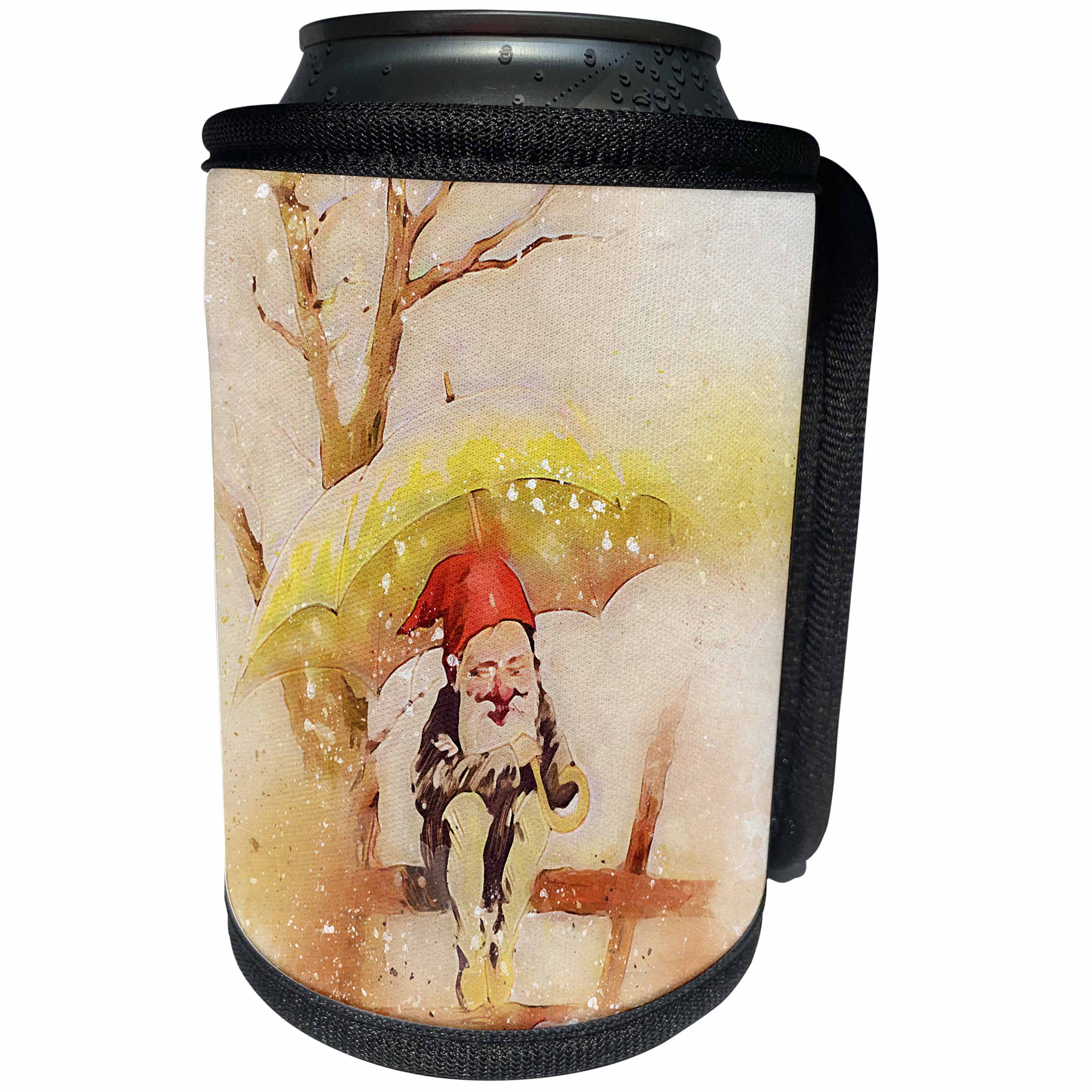 3dRose Can Cooler Bottle Wrap - Doreen Erhardt Autumn - Vintage Gnome on Fence with Umbrella