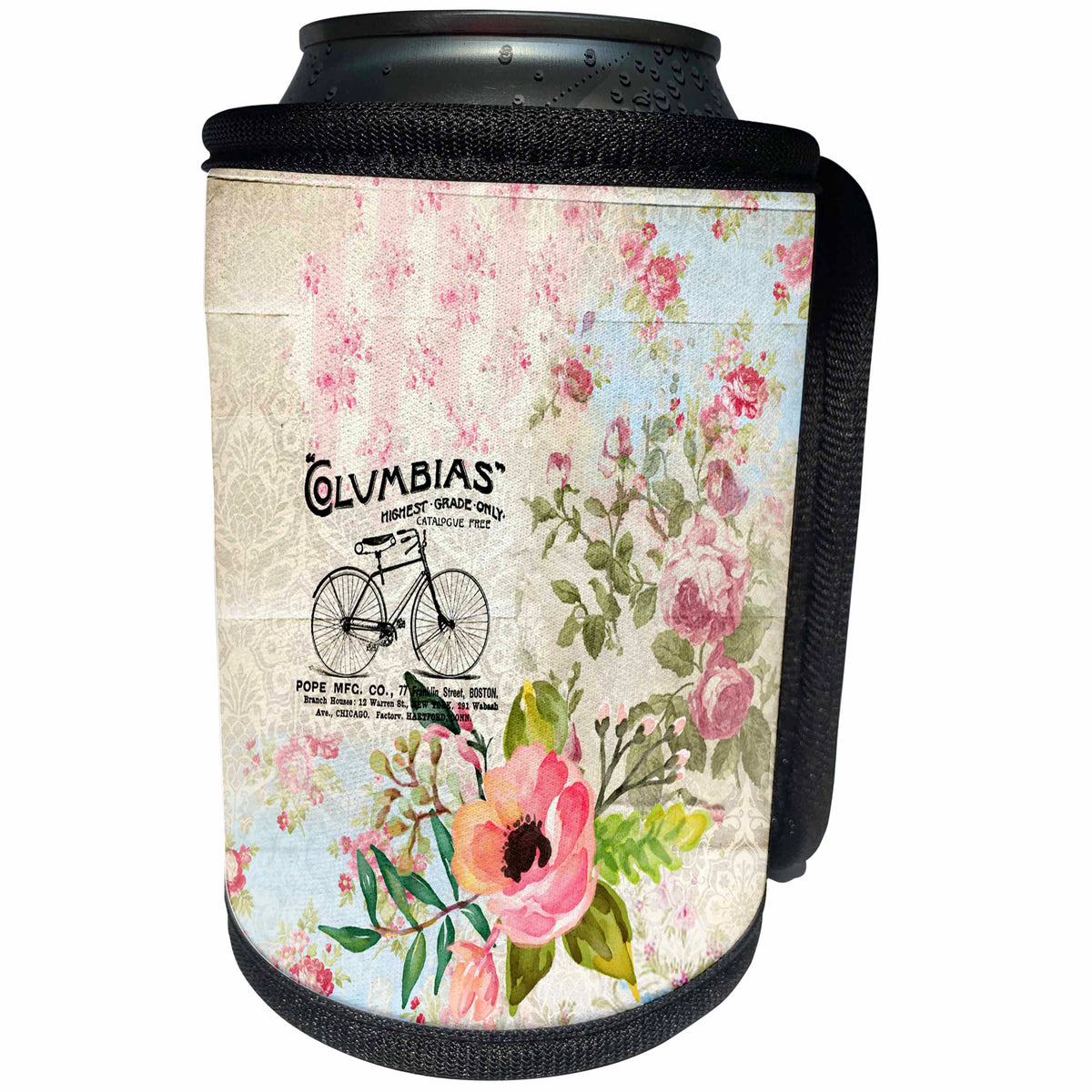 3dRose Carsten Reisinger - Illustrations - Bicycles Vintage Floral Illustration Flowers - Can Cooler Bottle Wrap (cc_244727)
