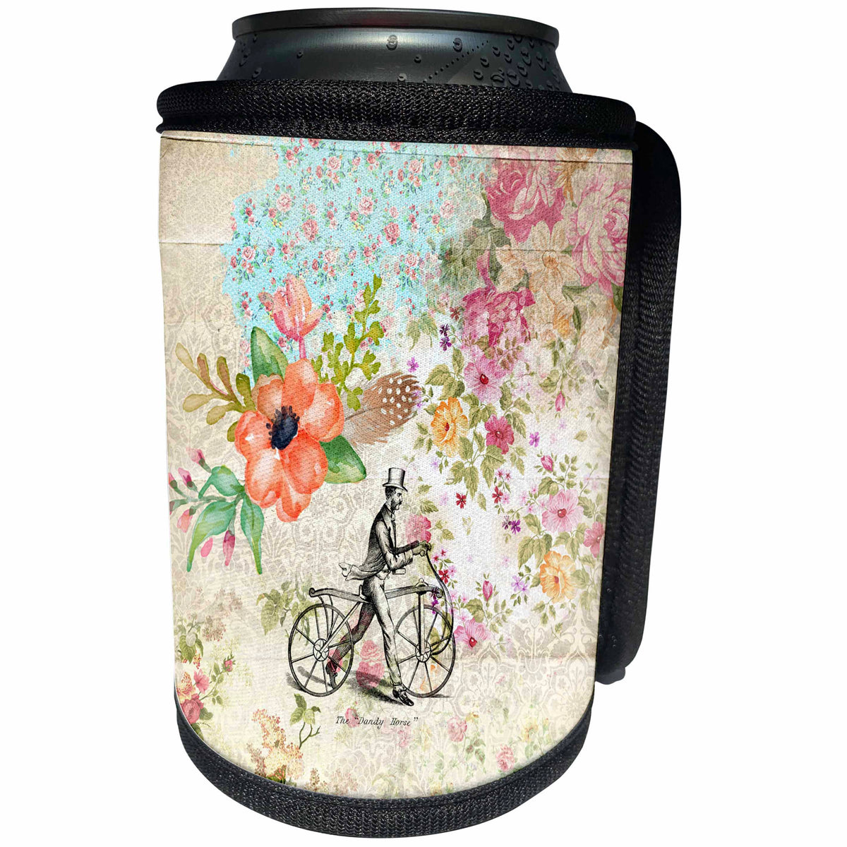 3dRose Carsten Reisinger - Illustrations - Bicycles Vintage Floral Illustration - Can Cooler Bottle Wrap (cc_244728)
