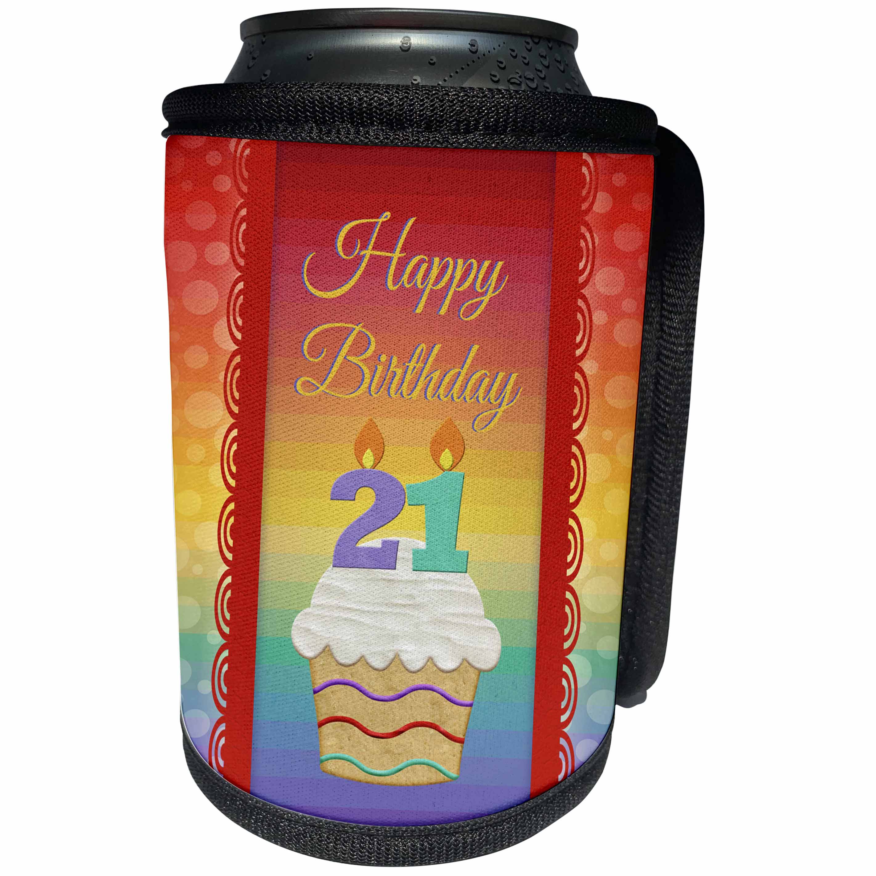 3dRose Beverly Turner Birthday Design - Cupcake with Number Candles, 21 Years Old Birthday - Can Cooler Bottle Wrap (cc_244920)