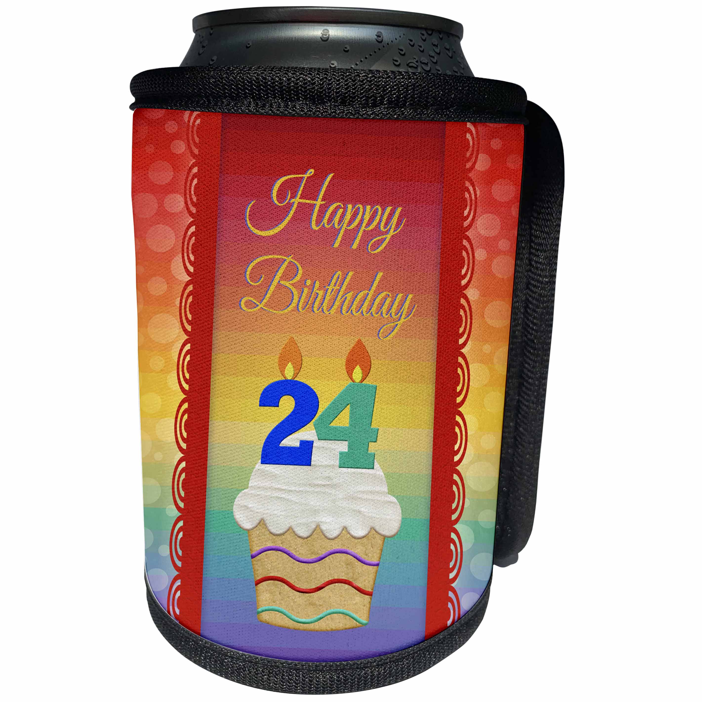3dRose Beverly Turner Birthday Design - Cupcake with Number Candles, 24 Years Old Birthday - Can Cooler Bottle Wrap (cc_244923)