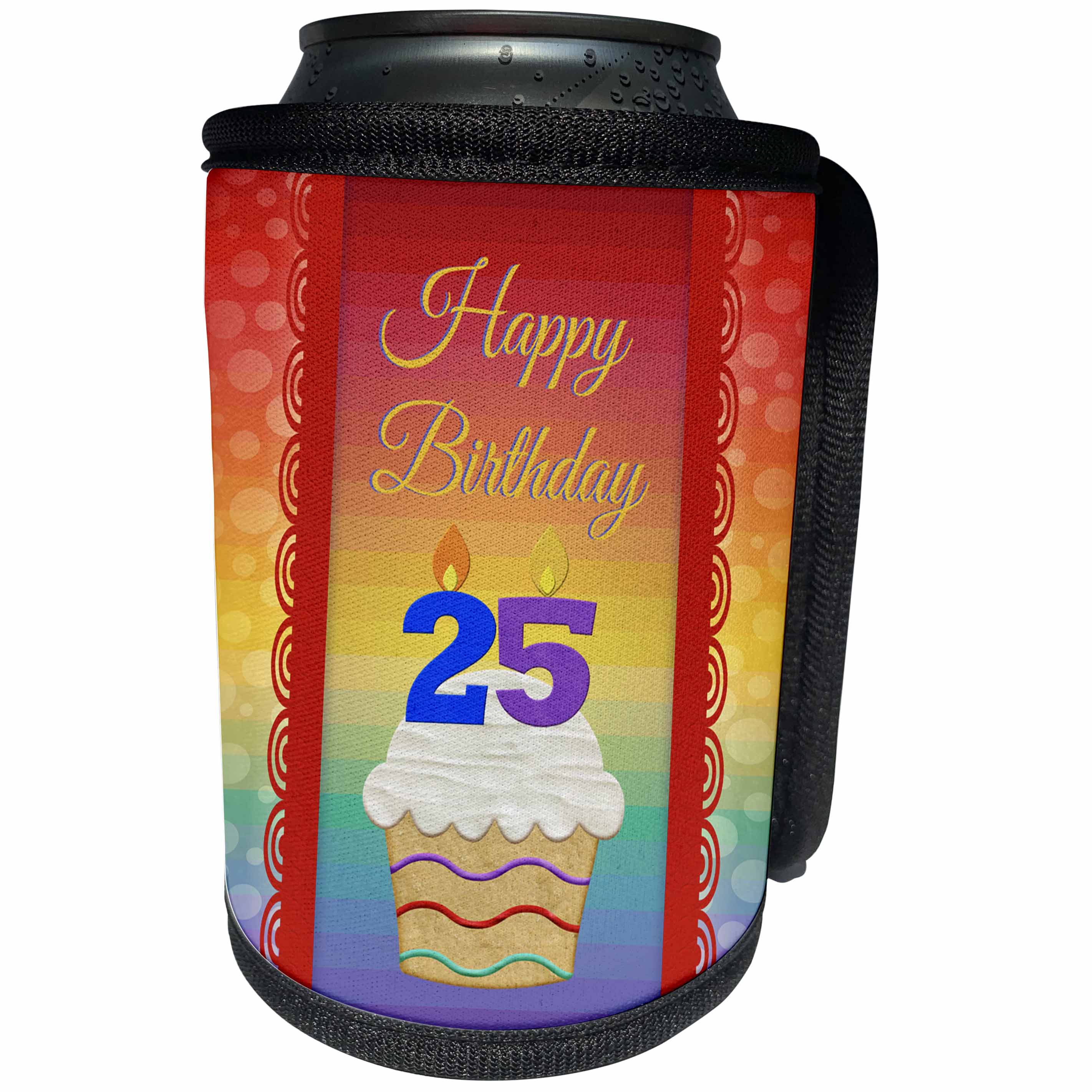 3dRose Beverly Turner Birthday Design - Cupcake with Number Candles, 25 Years Old Birthday - Can Cooler Bottle Wrap (cc_244924)