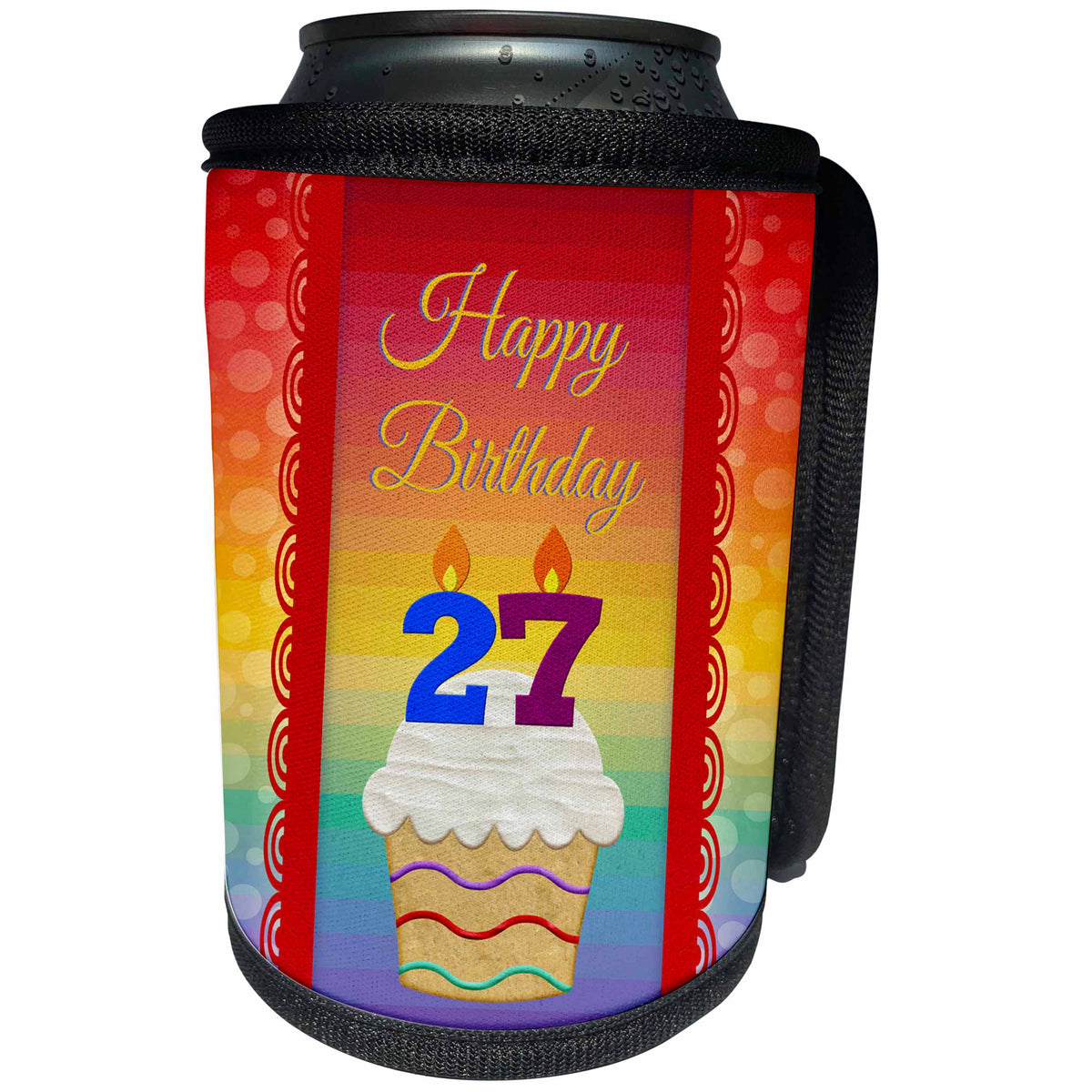 3dRose Beverly Turner Birthday Design - Cupcake with Number Candles, 27 Years Old Birthday - Can Cooler Bottle Wrap (cc_244926)