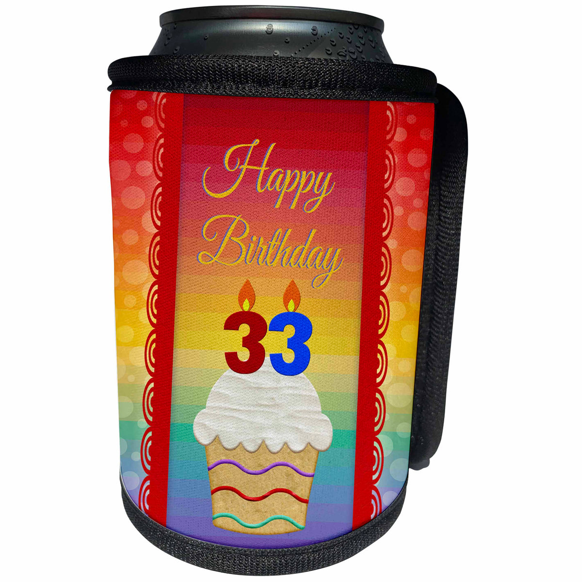 3dRose Beverly Turner Birthday Design - Cupcake with Number Candles, 33 Years Old Birthday - Can Cooler Bottle Wrap (cc_244932)
