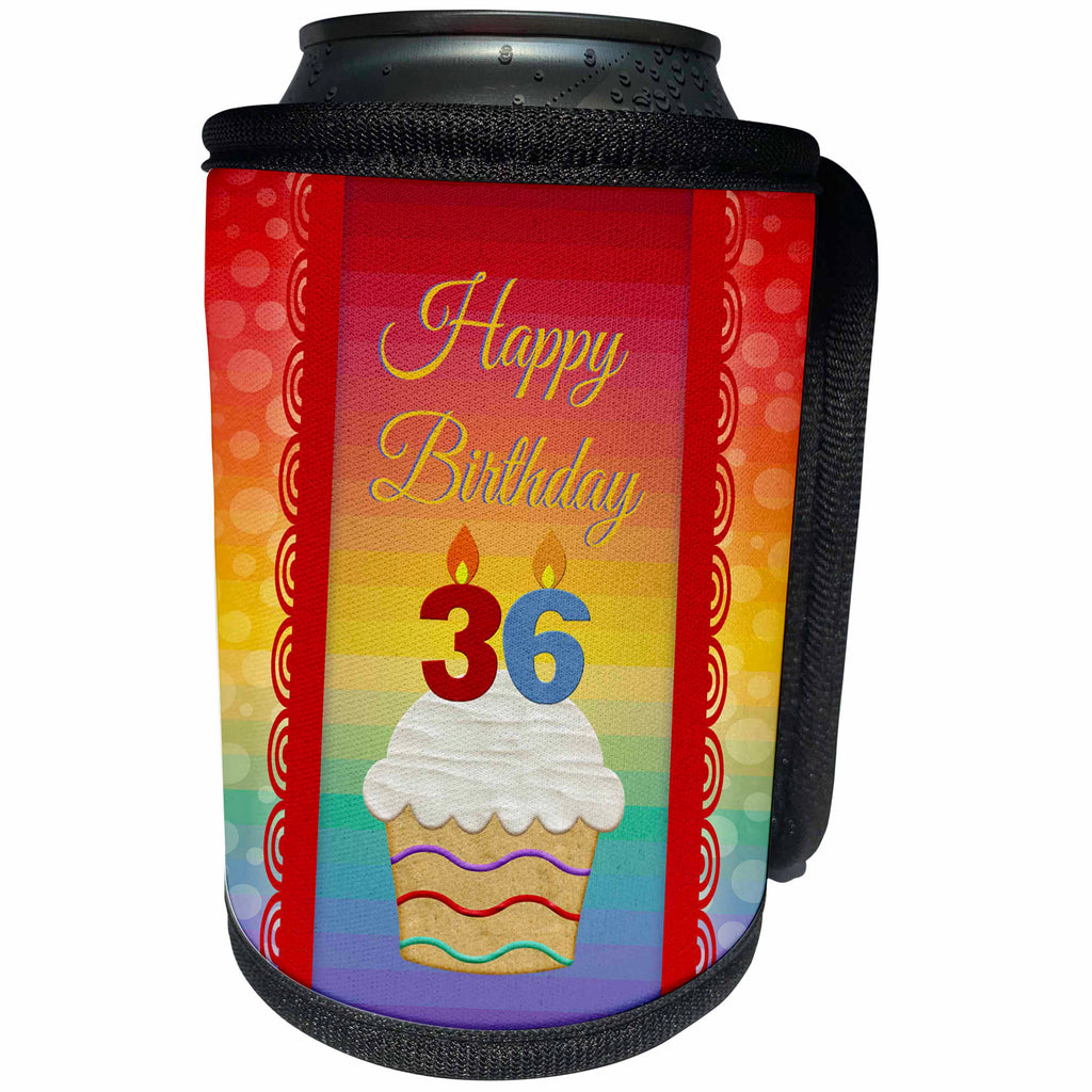 3dRose Beverly Turner Birthday Design - Cupcake with Number Candles, 36 Years Old Birthday - Can Cooler Bottle Wrap (cc_244935)