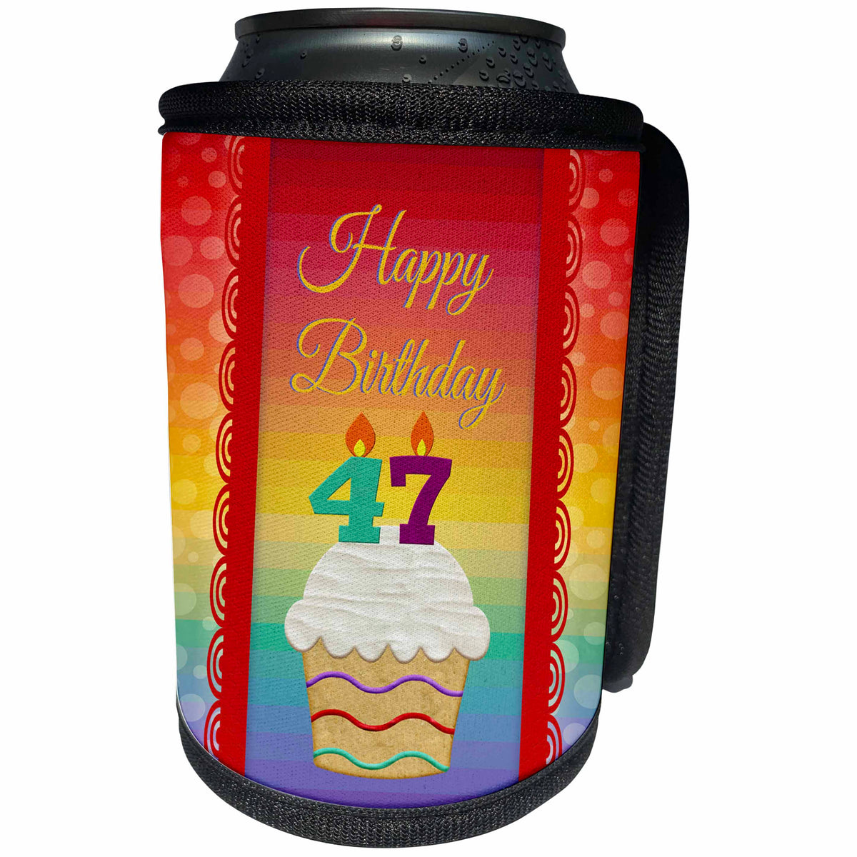3dRose Beverly Turner Birthday Design - Cupcake with Number Candles, 47 Years Old Birthday - Can Cooler Bottle Wrap (cc_244946)
