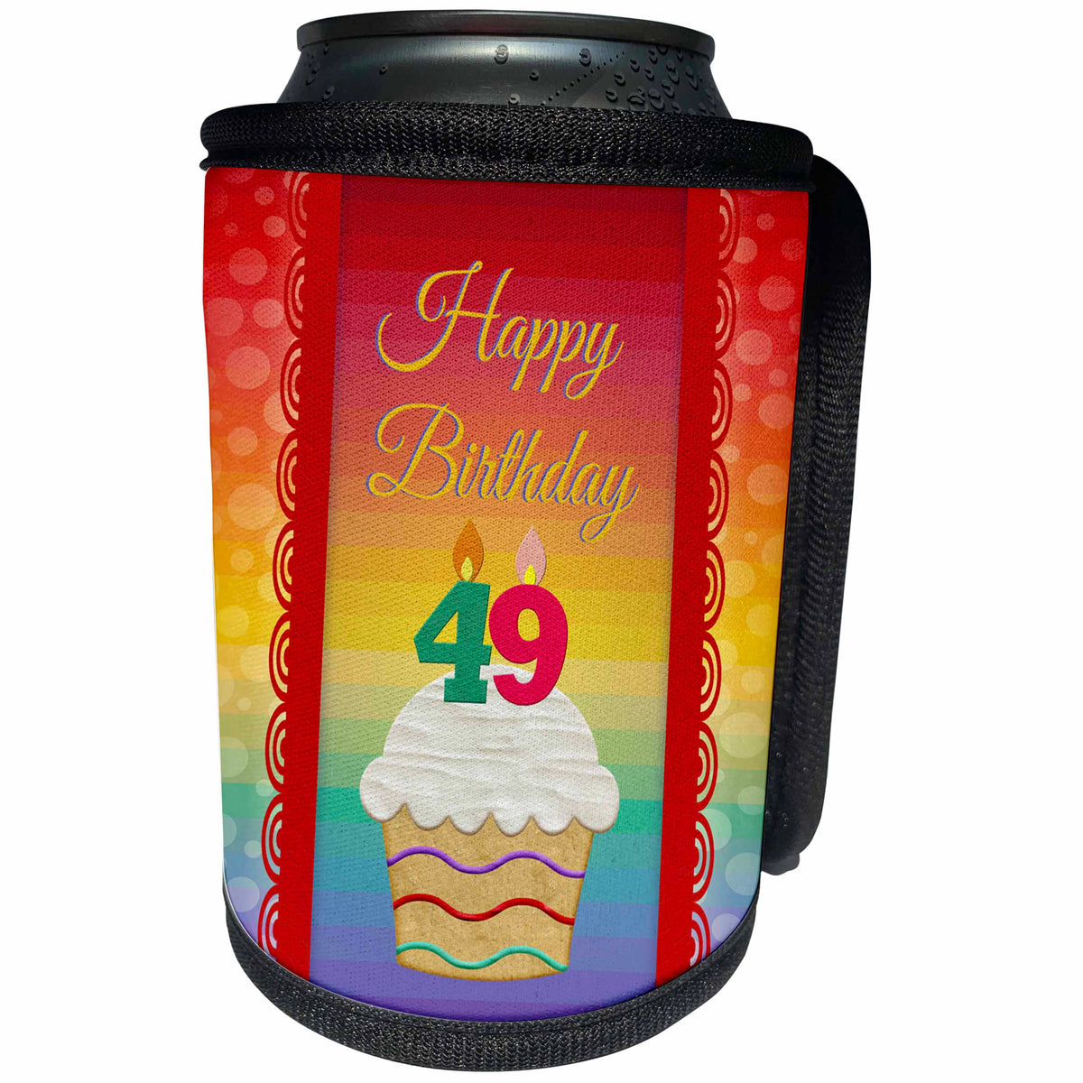 3dRose Beverly Turner Birthday Design - Cupcake with Number Candles, 49 Years Old Birthday - Can Cooler Bottle Wrap (cc_244948)