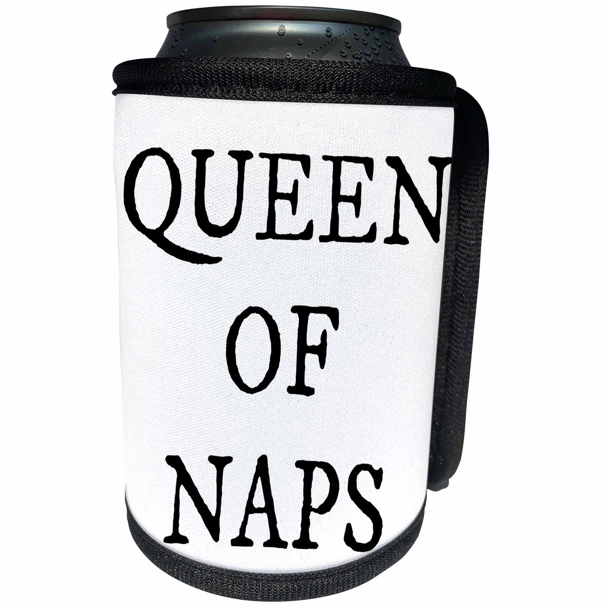3dRose Xander funny quotes - Queen of Naps, black lettering on a white background - Can Cooler Bottle Wrap (cc_244959)