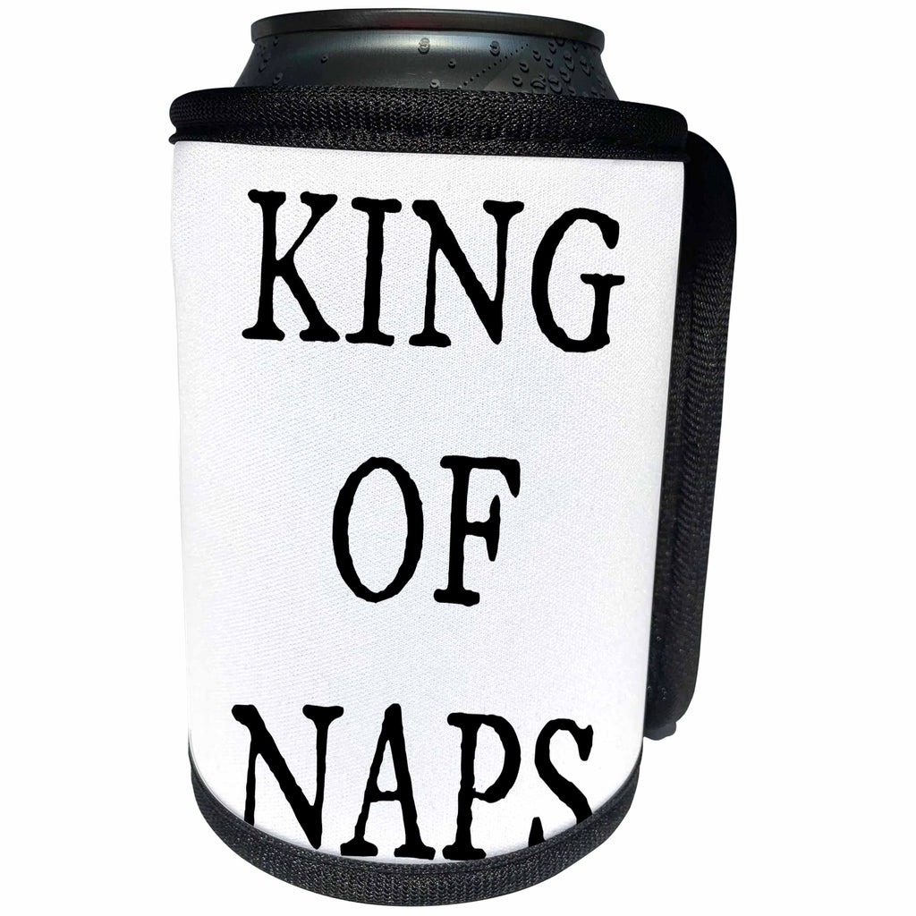 3dRose Xander funny quotes - King of Naps, black lettering on a white background - Can Cooler Bottle Wrap (cc_244960)