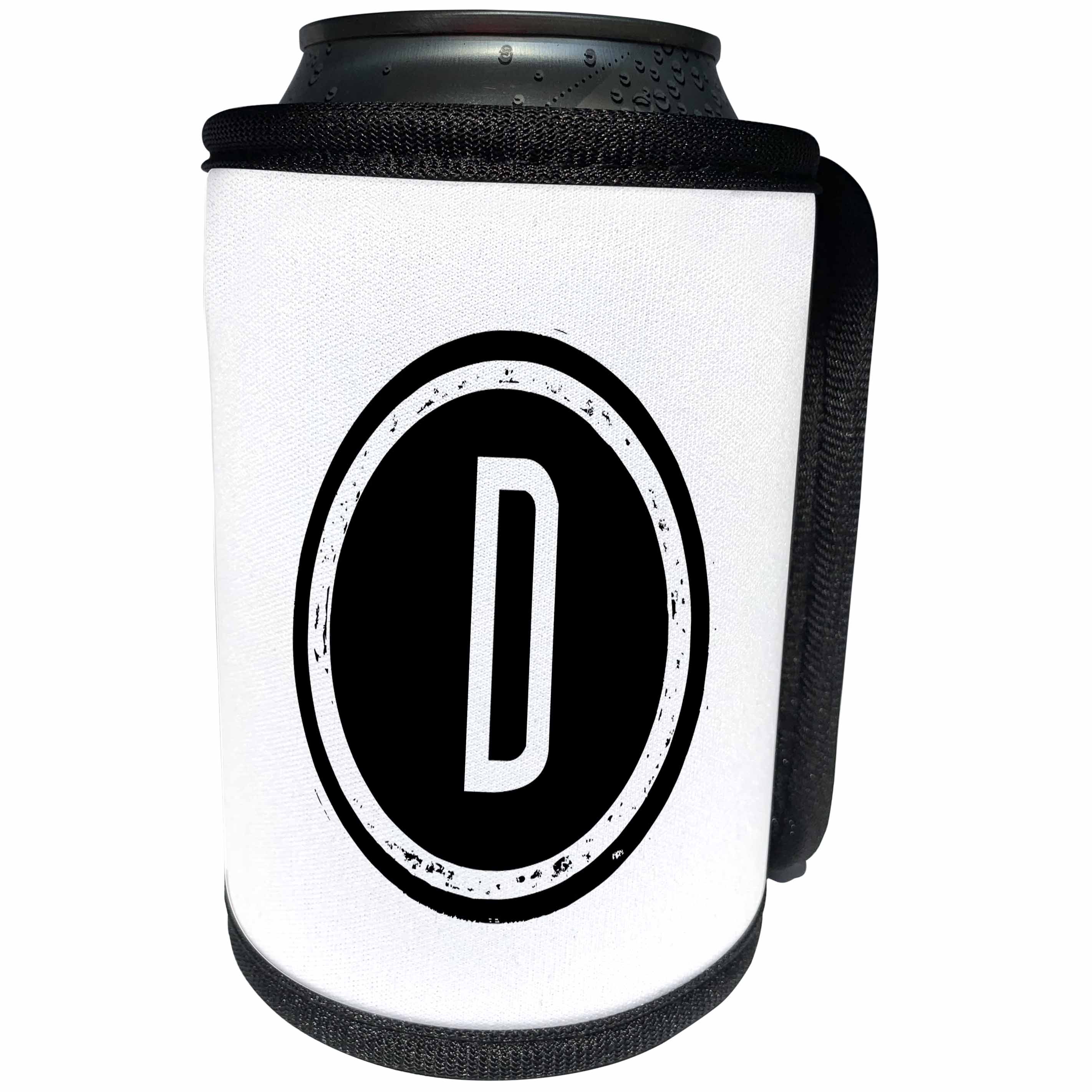 3dRose Xander monograms - The letter D monogram, Black letter D on white background - Can Cooler Bottle Wrap (cc_244978)