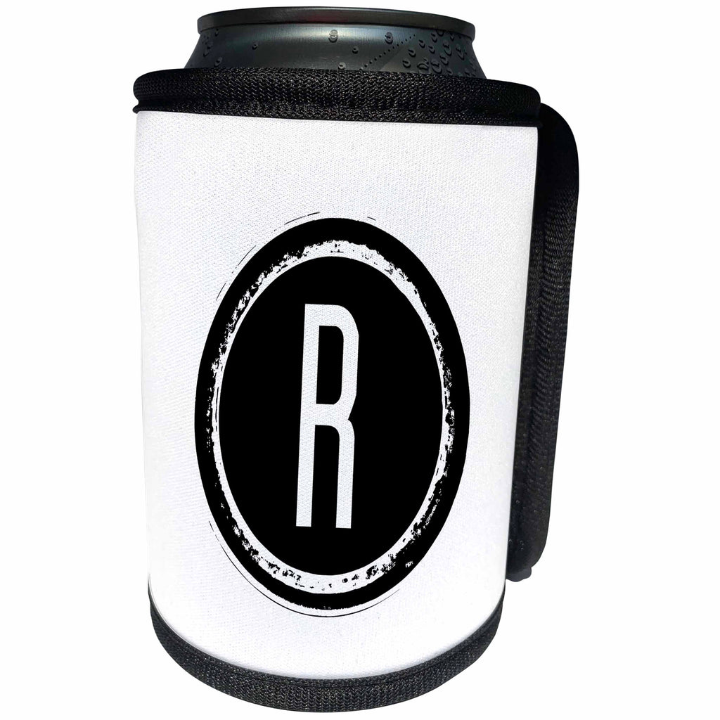 3dRose Xander monograms - The letter R monogram, Black letter R on white background - Can Cooler Bottle Wrap (cc_244992)