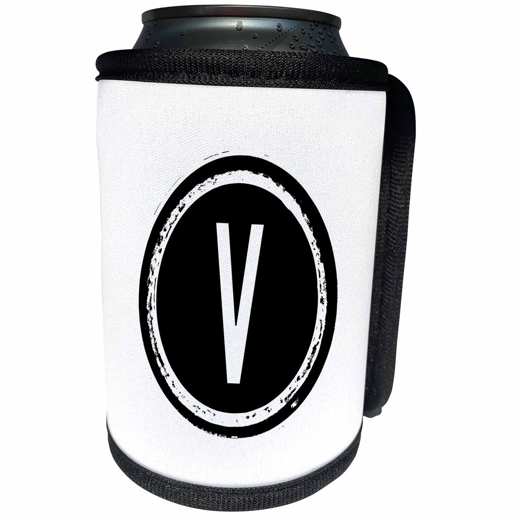 3dRose Xander monograms - The letter V monogram, Black letter V on white background - Can Cooler Bottle Wrap (cc_244996)