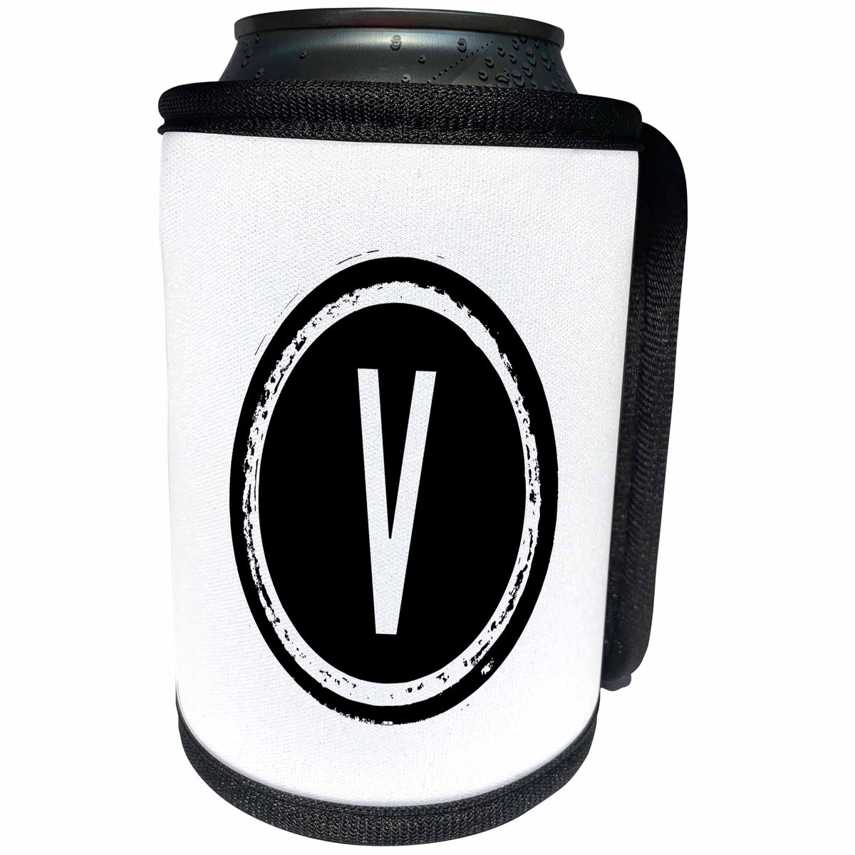 3dRose Xander monograms - The letter V monogram, Black letter V on white background - Can Cooler Bottle Wrap (cc_244996)