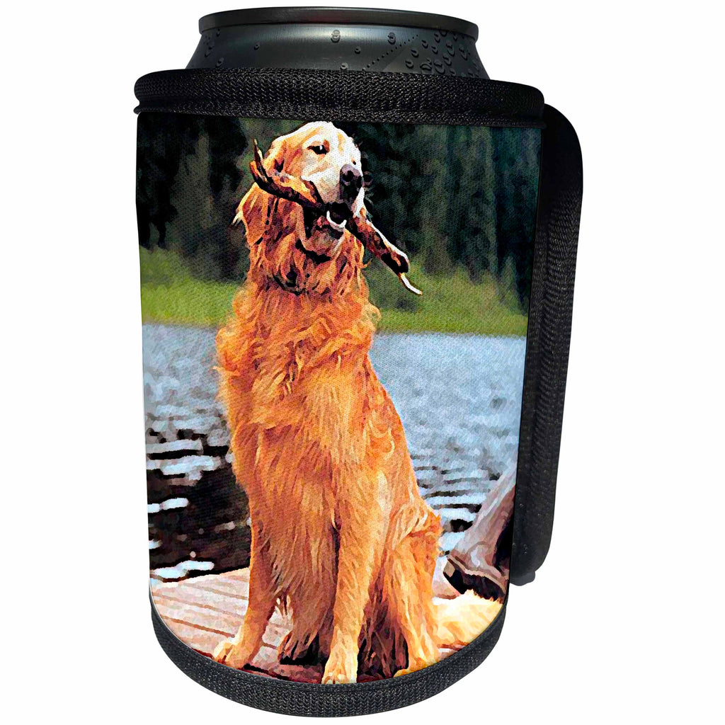 3dRose Dogs Golden Retriever - Golden Retriever - Can Cooler Bottle Wrap (cc_245)