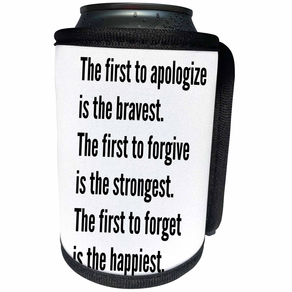 3dRose Xander inspirational quotes - apologize forgive forget, black lettering on white background - Can Cooler Bottle Wrap (cc_245002)