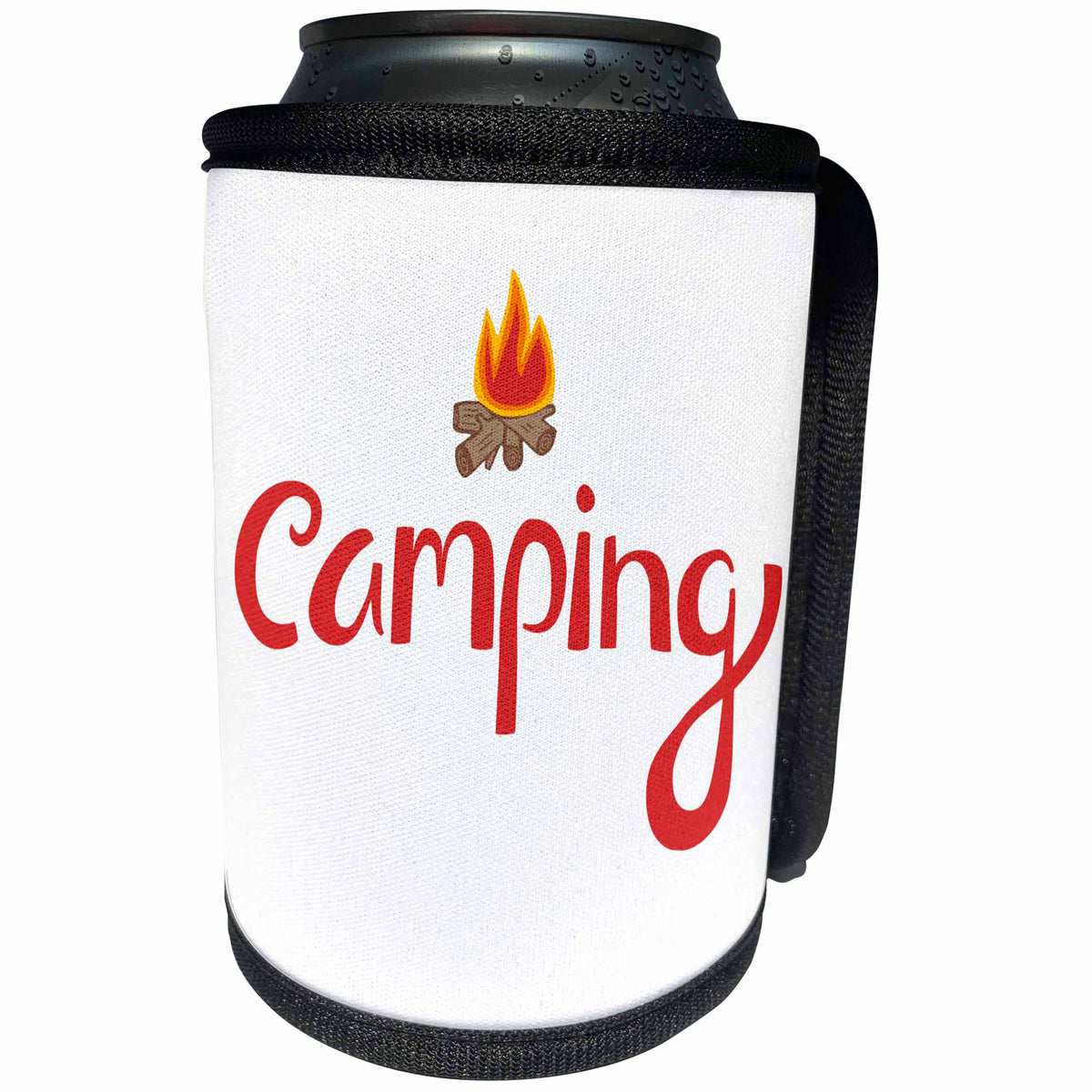 3dRose Xander sports quotes - camping, picture of camp fire on a white background - Can Cooler Bottle Wrap (cc_245013)