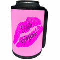 3dRose Xander funny quotes - Hello gorgeous, black letters on a picture of red lips - Can Cooler Bottle Wrap (cc_245020)