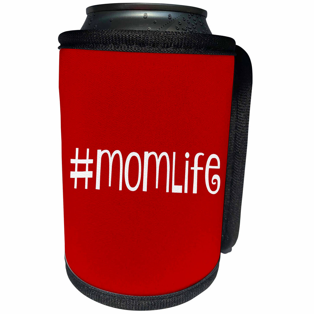 3dRose Xander funny quotes - #momlife, hashtag mom life on a red background - Can Cooler Bottle Wrap (cc_245022)