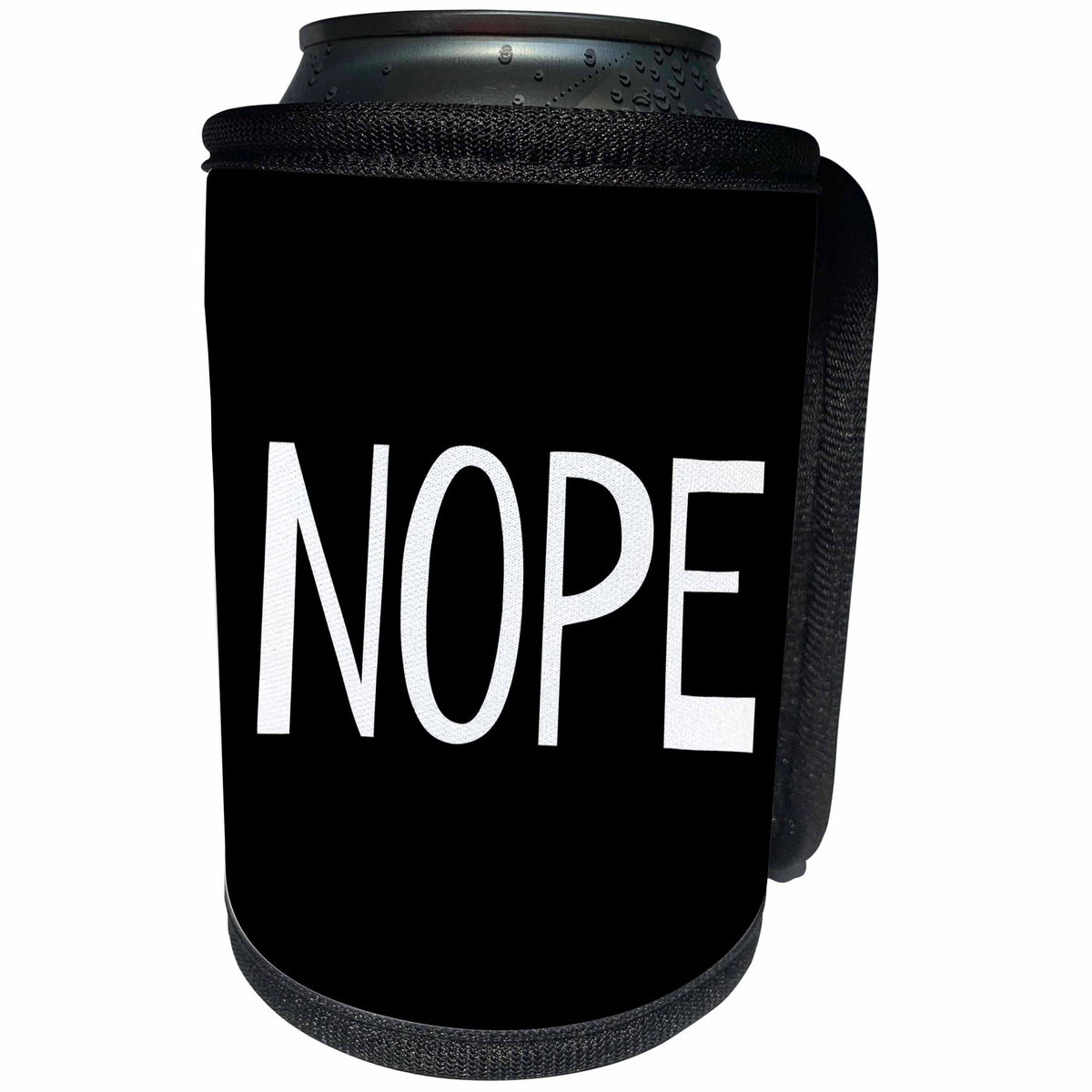 3dRose Xander funny quotes - Nope, white lettering on a black background - Can Cooler Bottle Wrap (cc_245025)