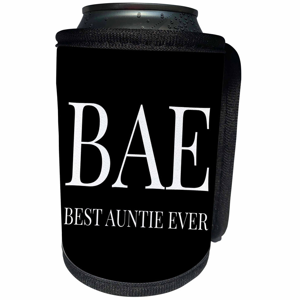 3dRose Xander funny quotes - Bae, best auntie ever, white letters on a black background - Can Cooler Bottle Wrap (cc_245026)