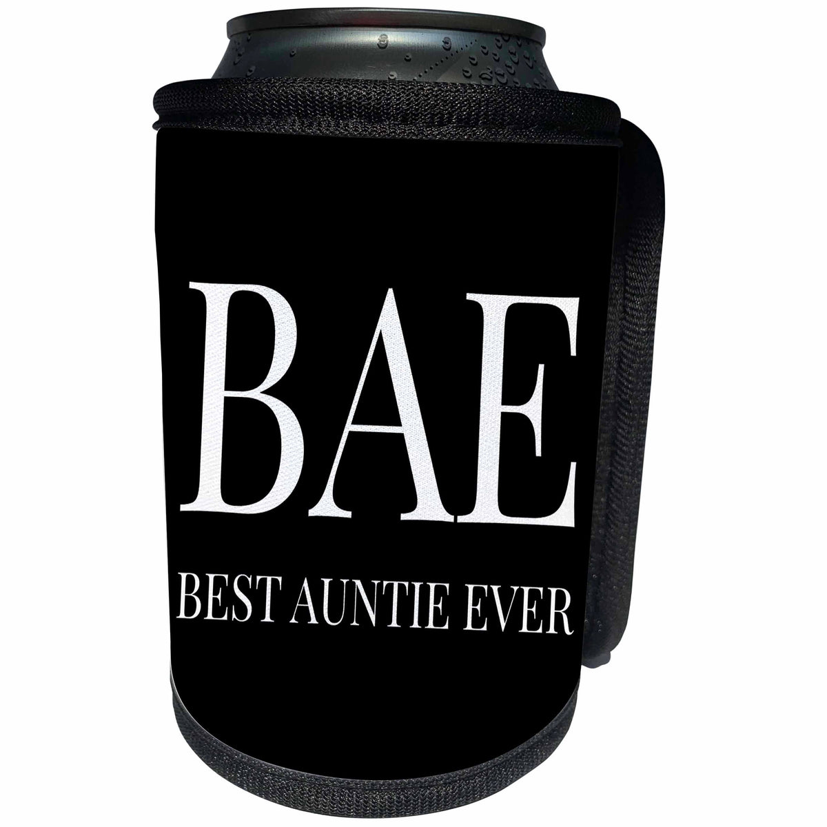 3dRose Xander funny quotes - Bae, best auntie ever, white letters on a black background - Can Cooler Bottle Wrap (cc_245026)