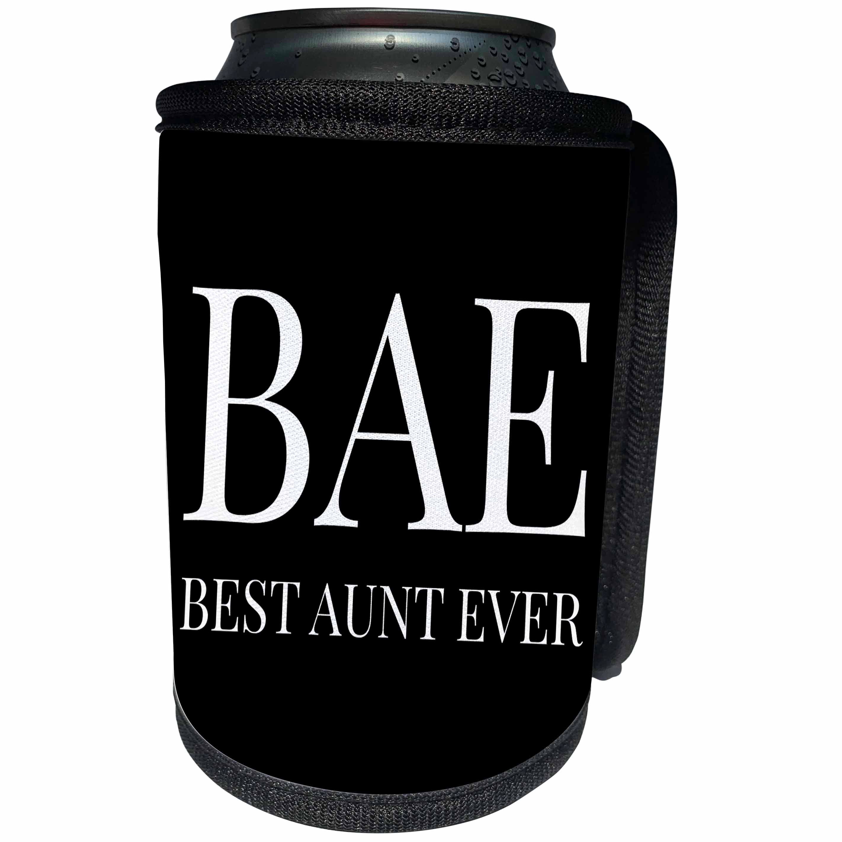3dRose Xander funny quotes - Bae, best aunt ever, white letters on a black background - Can Cooler Bottle Wrap (cc_245027)