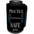 3dRose Xander funny quotes - Practice safe sets, white letters with a picture of a weight bar - Can Cooler Bottle Wrap (cc_245028)