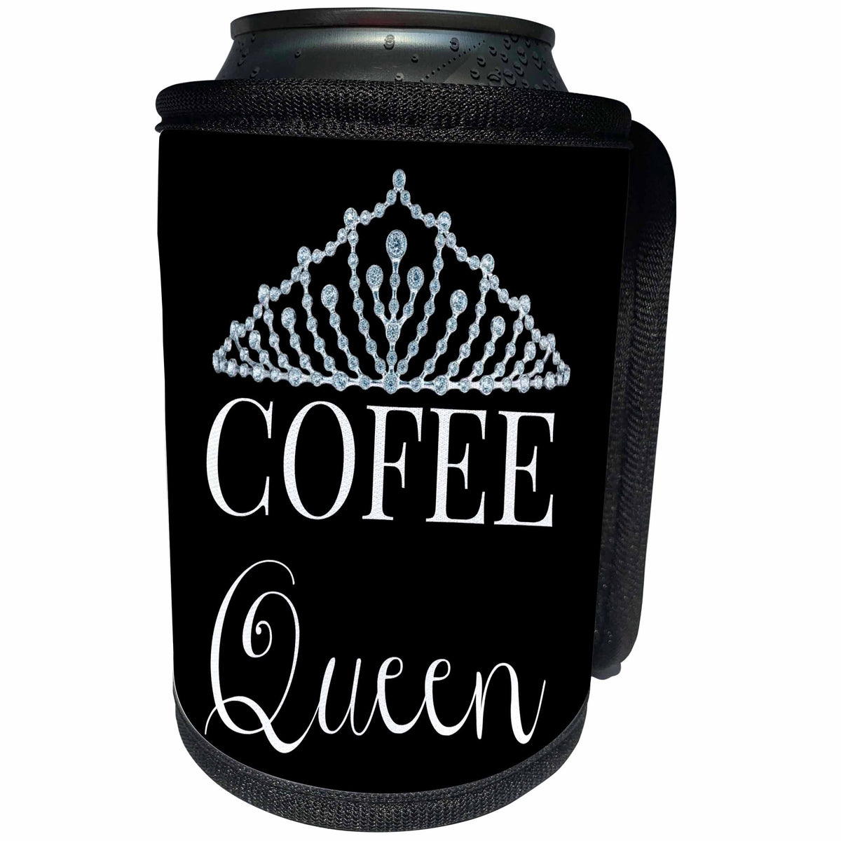 3dRose Xander funny quotes - Coffee queen, white letters with a picture of a tiara - Can Cooler Bottle Wrap (cc_245029)