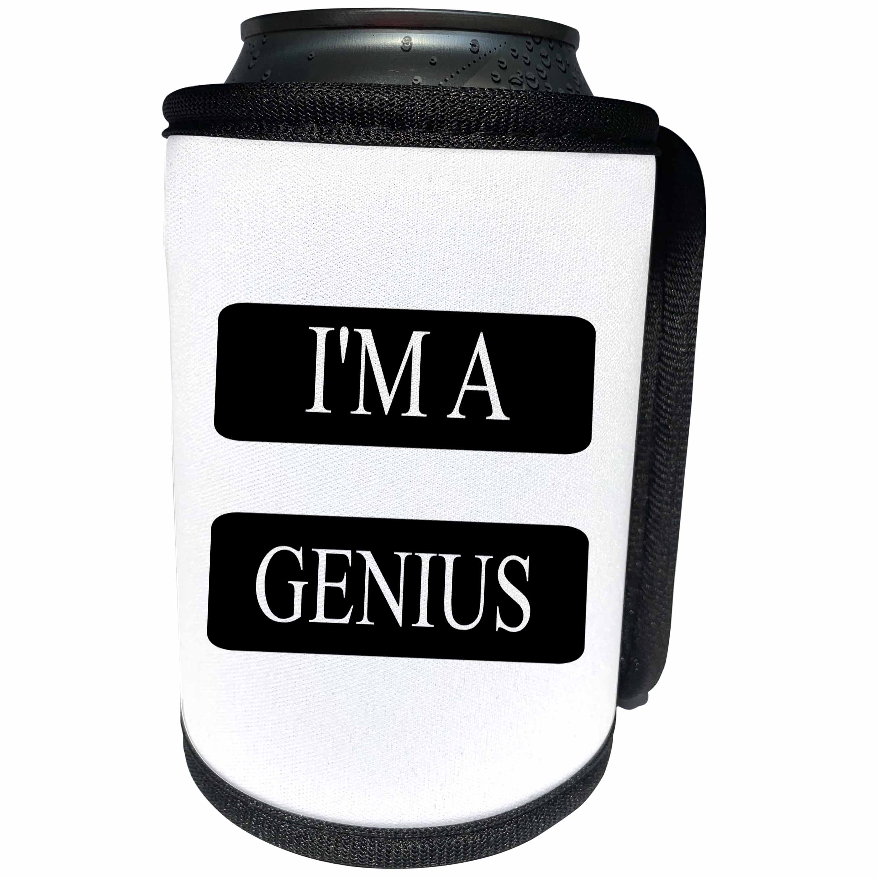 3dRose Xander funny quotes - Im a genius, white lettering on a black and white background - Can Cooler Bottle Wrap (cc_245041)