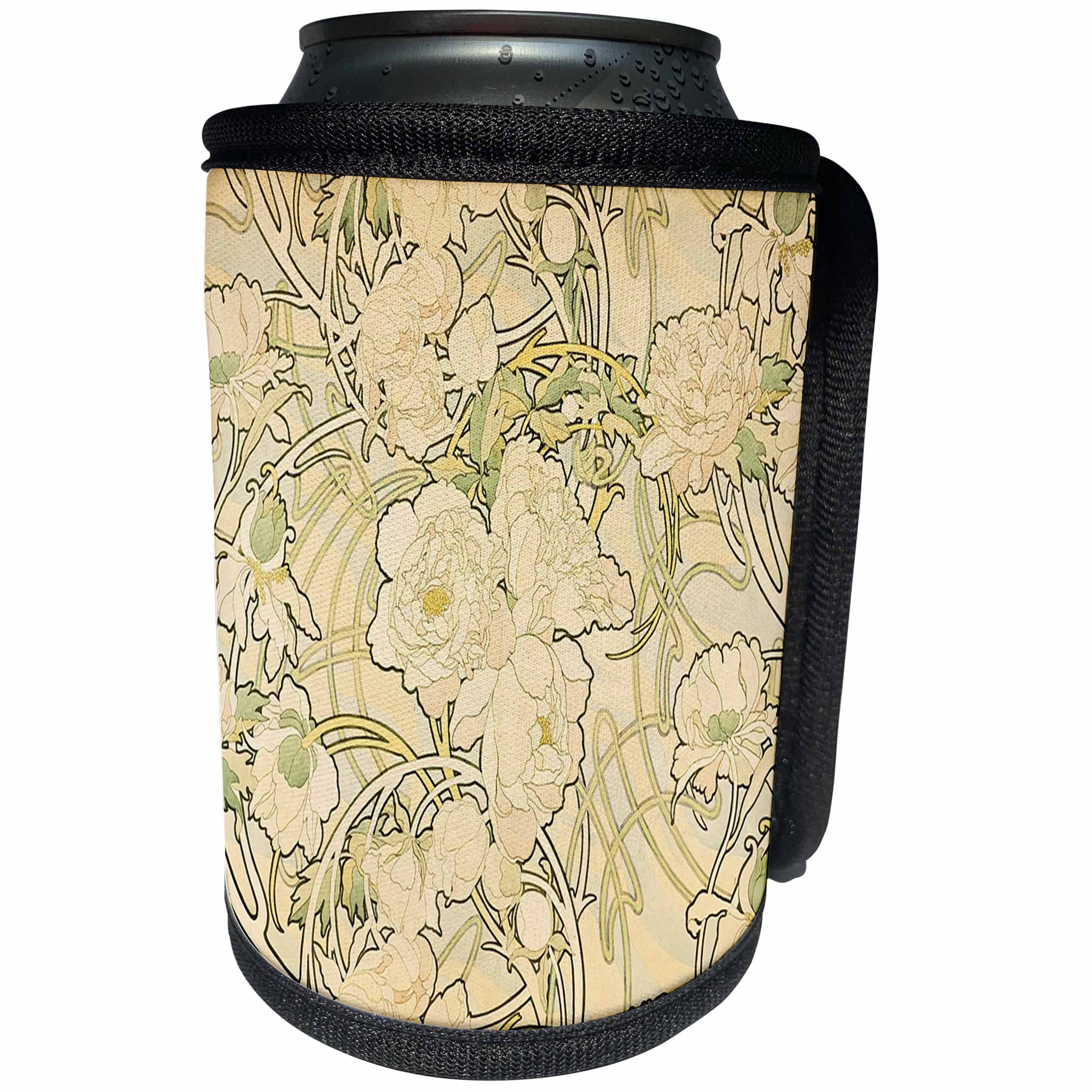 3dRose Florene Art Deco And Nouveau - Image of Alphonse Muchas Floral Peonies Pattern - Can Cooler Bottle Wrap (cc_245043)
