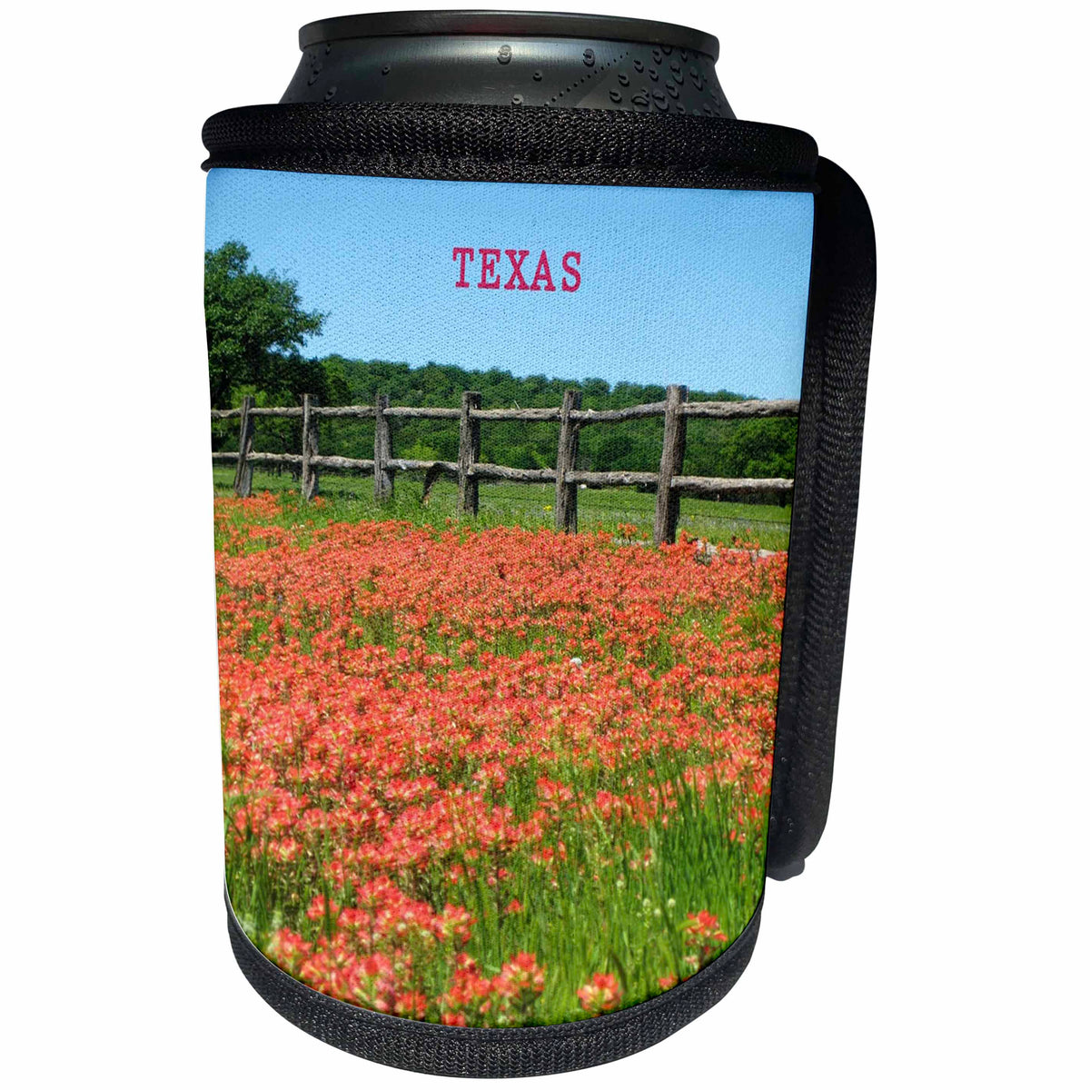 3dRose Florene America The Beautiful - Image of Texas Paintbrush Flowers In Country Field - Can Cooler Bottle Wrap (cc_245045)
