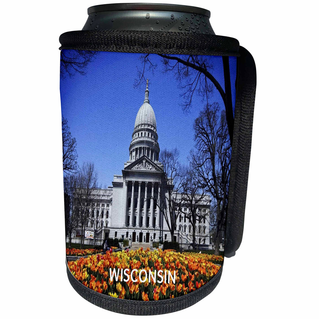 3dRose Florene America The Beautiful - Image of Capitol Building In Madison Wisconsin Flower Field - Can Cooler Bottle Wrap (cc_245051)