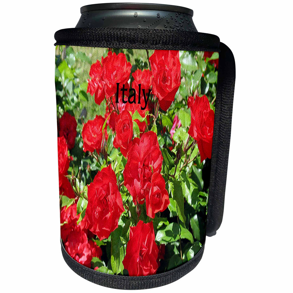 3dRose Florene Italy - Image of Red Flowers In An Italian Garden - Can Cooler Bottle Wrap (cc_245066)